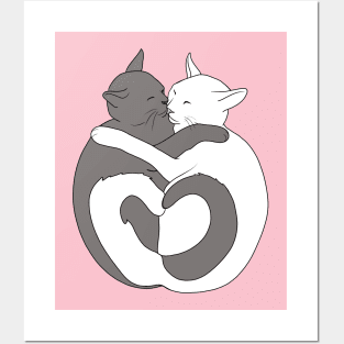 Gray and White Hugging Cats Posters and Art